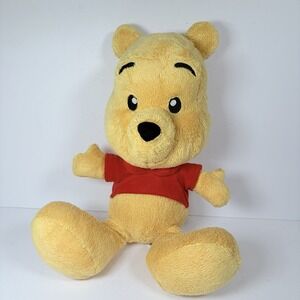 Disney Parks Winnie the Pooh Plush Big Feet 12" Yellow Red Stuffed Bear Doll Toy